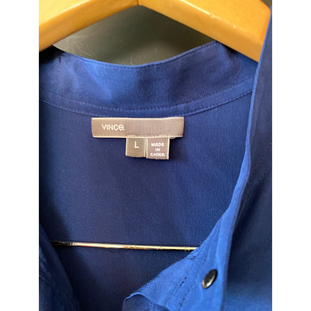 Vince Silk Blouse Storm Flap Large Blue Minimalist Quiet Luxury Office Designer - Picture 3 of 6